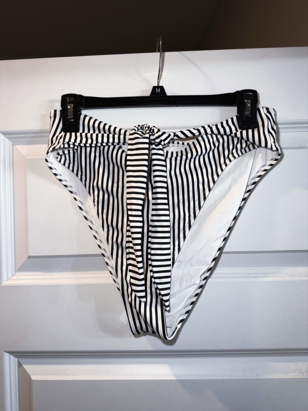 Cupshe Black & White Striped Bikini Bottom with Front Knot